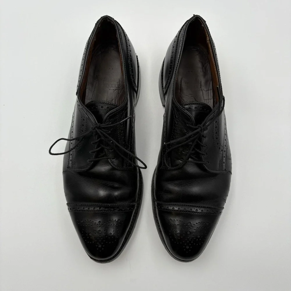 Allen Edmonds Sanford 10.5 D Black Leather Brogue Cap Toe Derby Dress Shoes